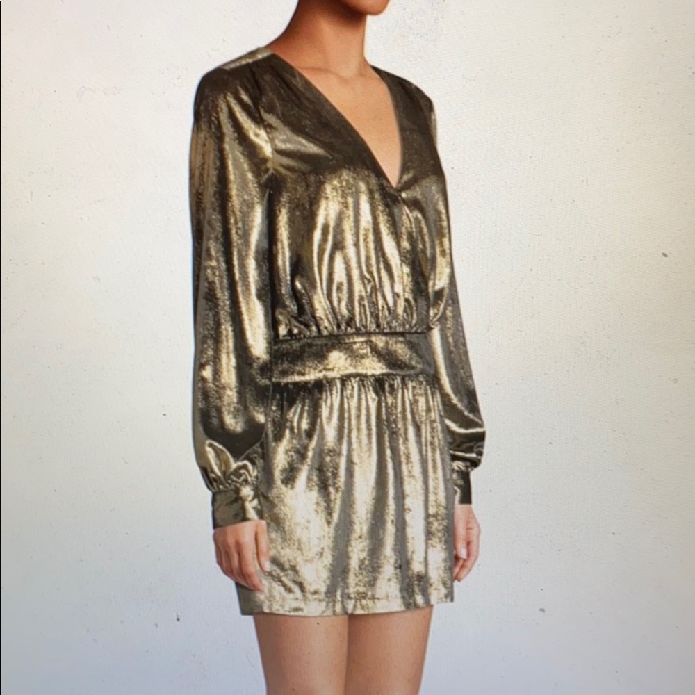 Metallic velvet long sleeve v-neck mini dress